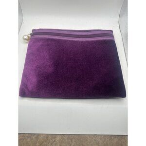 Purple Velvet Cosmetic Bag With Pearl Zipper Pull Polyester Lining Stylish & Dur